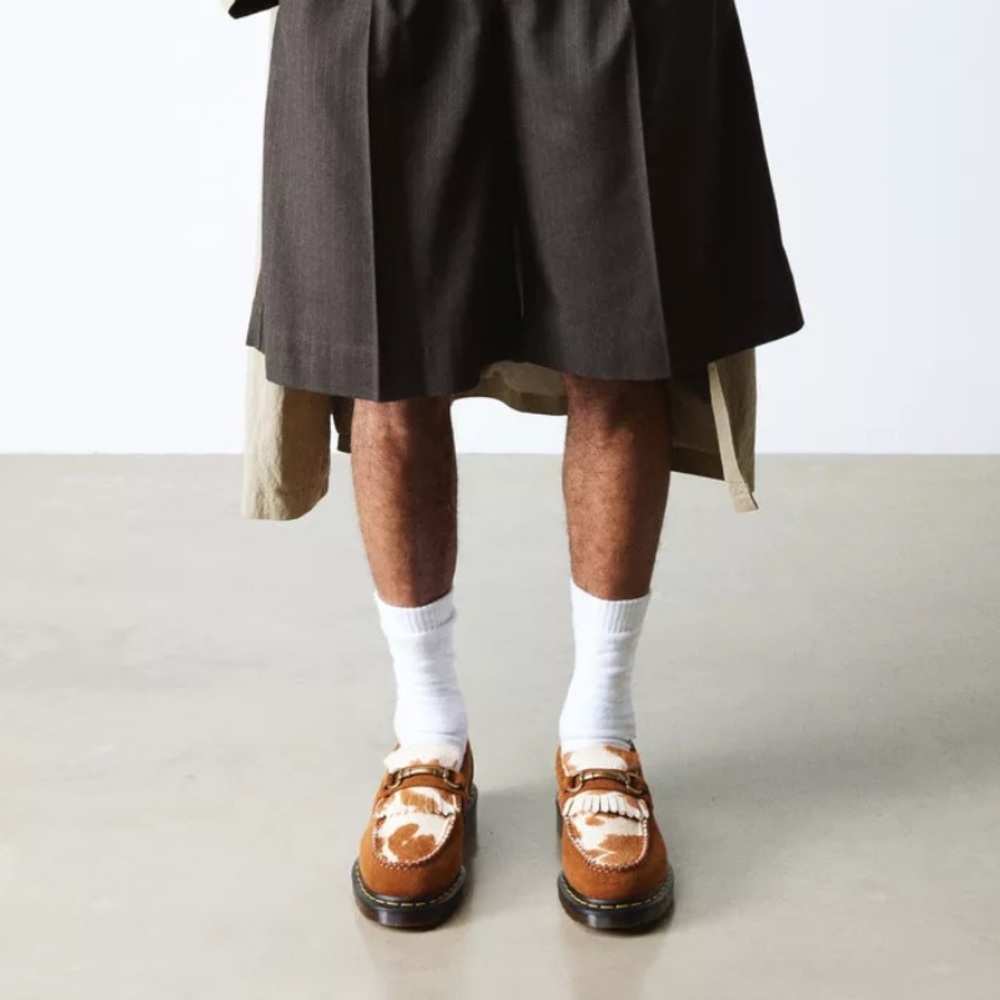 NEW ADRIAN SNAFFLE PECAN BROWN JERSEY COW PRINT KILTIE HAIR-ON LOAFERS